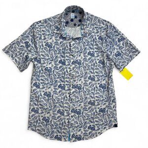 Vintage 1946 Men’s Blue Printed Button Up Shirt (M)